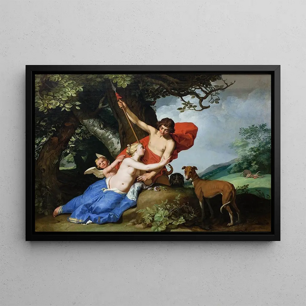 Venus and Adonis - Abraham Bloemaert — framed artwork on a wall