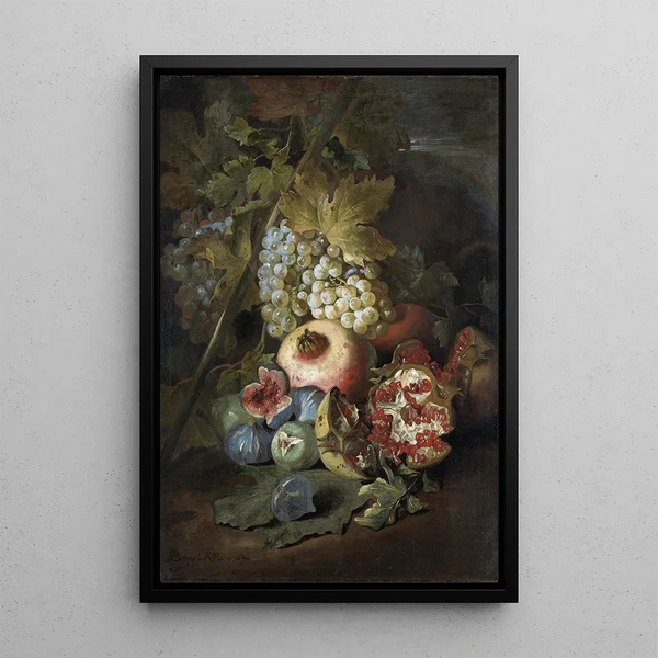 Still life with fruits - Abraham Brueghel — framed artwork on a wall