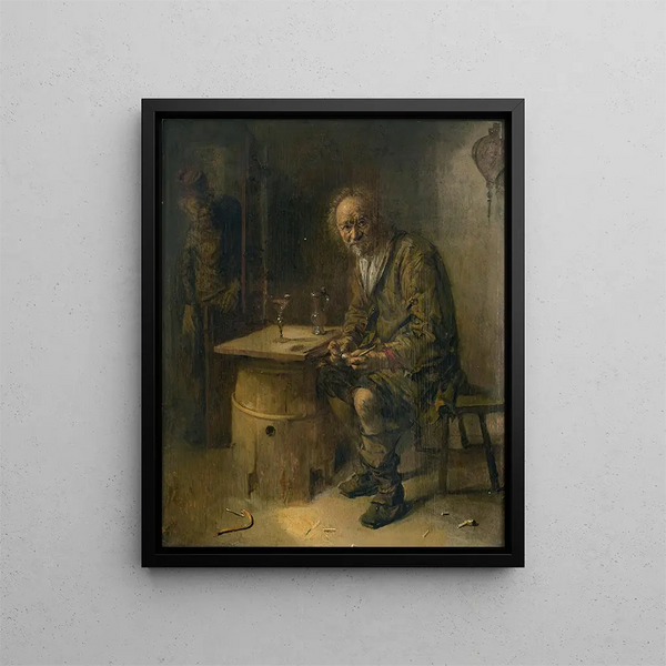 a man sitting in an interior with a pipe - Abraham Diepraam — framed artwork on a wall