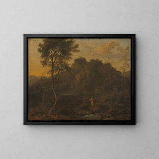 Nymphe et berger faisant de la musique dans un paysage - Abraham Genoels II — framed artwork on a wall