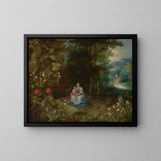 The Virgin and Child in a wooded landscape - Abraham Govaerts — framed artwork on a wall