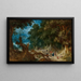 Landscape painting with hunters and fortune-teller - Abraham Govaerts — framed artwork on a wall