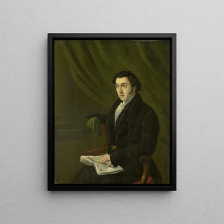 Portrait painting of Johannes Petrus Schouberg, stamp engraver at the Imperial Mint of Utrecht - Abraham Hendrik Winter — framed artwork on a wall