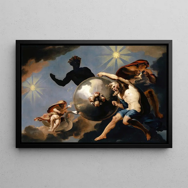 Cosmic Allegory Painting - Abraham Hondius — framed artwork on a wall