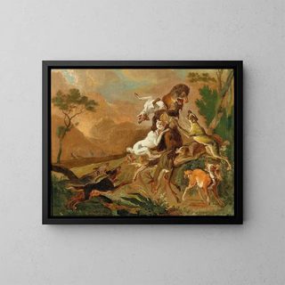 attacking dogs - Abraham Hondius — framed artwork on a wall