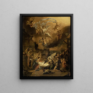 L'Adoration des bergers - Abraham Hondius — framed artwork on a wall