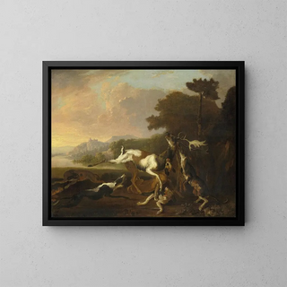 La Chasse au cerf - Abraham Hondius — framed artwork on a wall