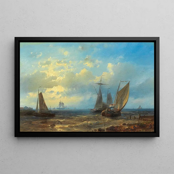 Fishing boats near the coast - Abraham Hulk — framed artwork on a wall