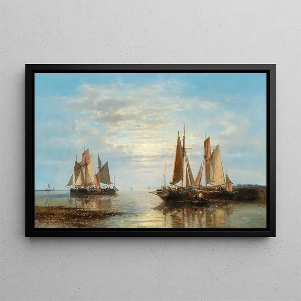 Sailboats on Calm Sea - Abraham Hulk — framed artwork on a wall