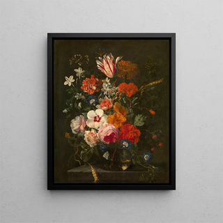Flowers in a Vase - Abraham Mignon — framed artwork on a wall