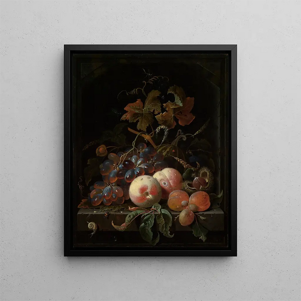 Still life with fruits - Abraham Mignon — framed artwork on a wall