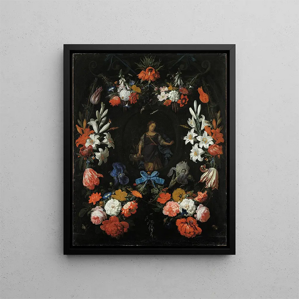 Flower Garland Painting - Abraham Mignon — framed artwork on a wall