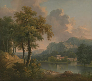 Landscape painting of wooded and hilly scenery - Abraham Pether — artwork view