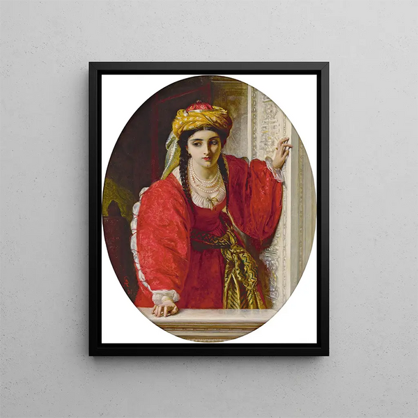 Juliette at her balcony - Abraham Solomon — framed artwork on a wall