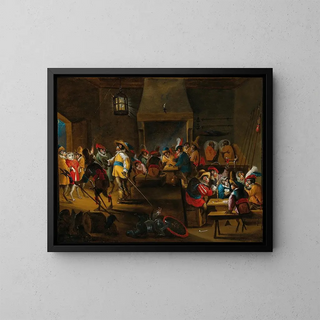 Monkeys in a Guard Room - Abraham Teniers — framed artwork on a wall