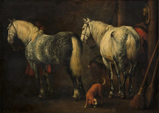 Abraham Van Calraet - Interieur van een stal met twee appelschimmels.webp