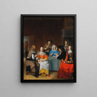an interior with an elegant company playing cards - Abraham van Dijck — framed artwork on a wall
