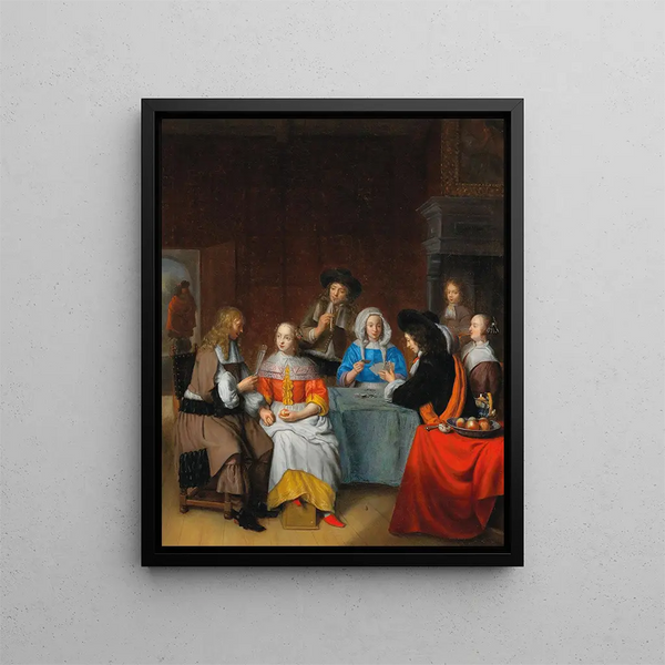 an interior with an elegant company playing cards - Abraham van Dijck — framed artwork on a wall