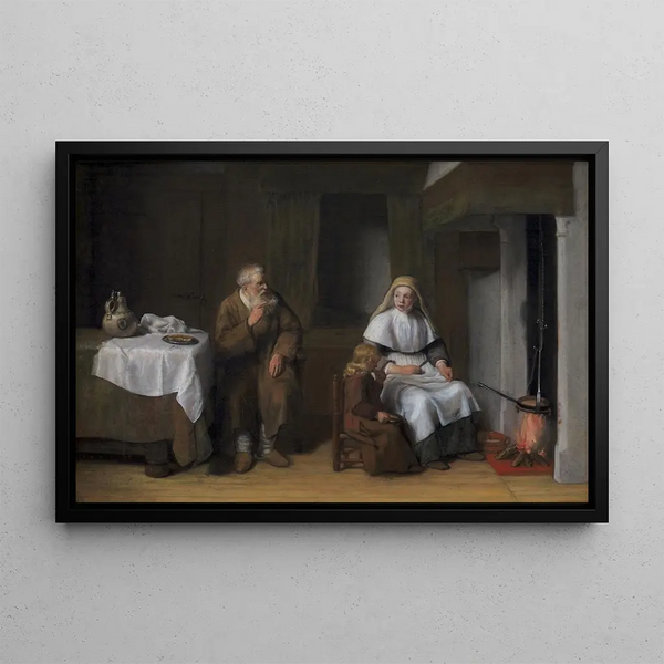 the Prophet Elijah with the widow of Zarephath and her son - Abraham van Dijck — framed artwork on a wall