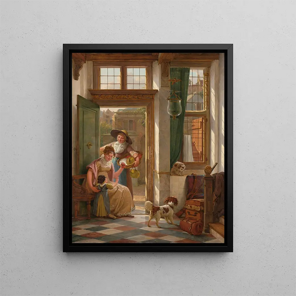 a Cherry Seller at the Door - Abraham van Strij — framed artwork on a wall