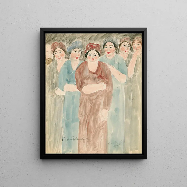 Women Standing - Abraham Walkowitz — framed artwork on a wall