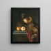 Still life with a Nautilus shell, grapes, and peaches - Abraham de Lust — framed artwork on a wall