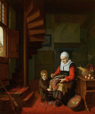 Old woman peeling a rooster - Abraham de Pape — artwork view