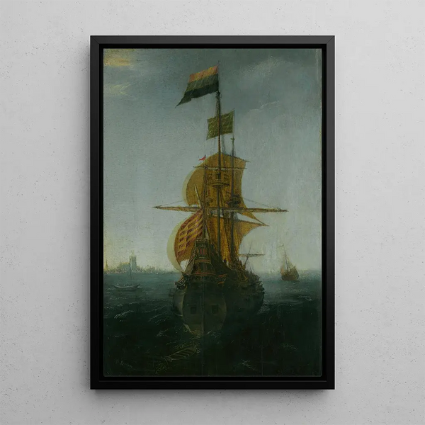 An Indiaman of Amsterdam - Abraham de Verwer — framed artwork on a wall