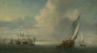 Marine view painting with a port in the background - Abraham de Verwer — artwork view