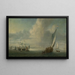 Marine view painting with a port in the background - Abraham de Verwer — framed artwork on a wall
