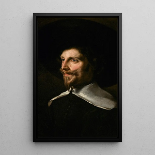 Portrait of a man with a hat - Abraham de Vries — framed artwork on a wall