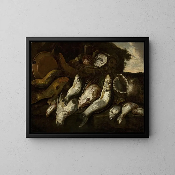 Fish - Abraham van Beijeren — framed artwork on a wall