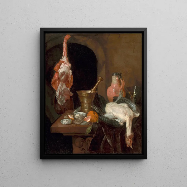 Preparations for a meal - Abraham van Beyeren — framed artwork on a wall