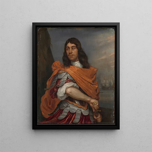 Portrait of Lieutenant Admiral Cornelis Tromp in Roman costume - Abraham van Westerveld — framed artwork on a wall