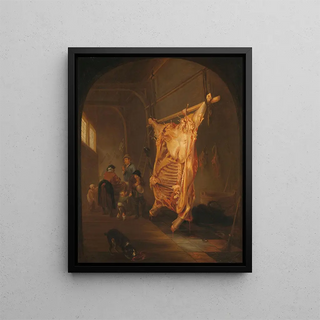 The Slaughtered Ox - Abraham van den Hecken — framed artwork on a wall