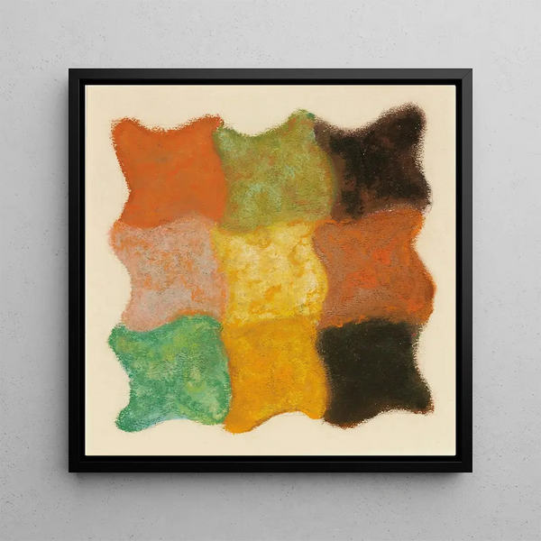 Abstract painting in orange, yellow, and green - Augusto Giacometti — framed artwork on a wall