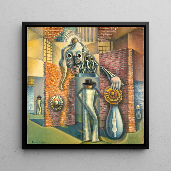 Surrealist abstraction painting without title - Benjamin F Berlin — framed artwork on a wall