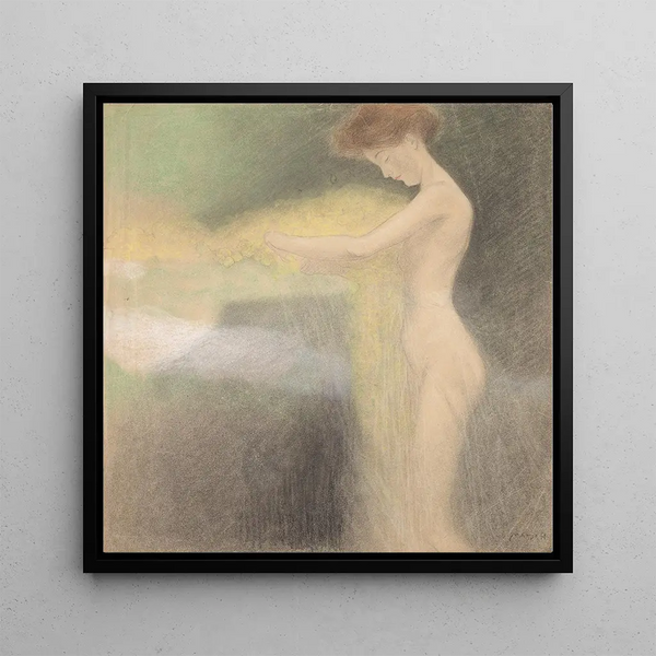 Feminine act with hands extended to the left - Franz von Matsch — framed artwork on a wall