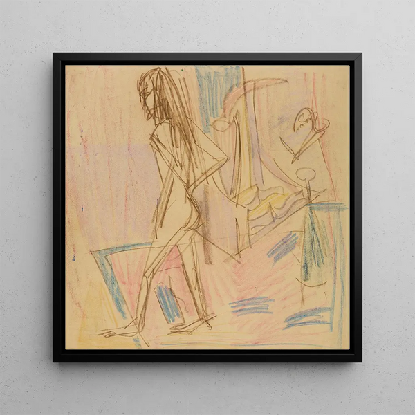 a standing female act on a rug - Ernst Ludwig Kirchner — framed artwork on a wall