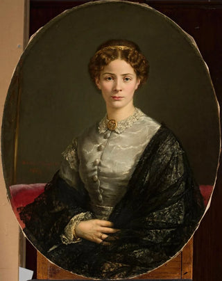 Portrait of a lady with a lace scarf - Adalbert Begas — artwork view
