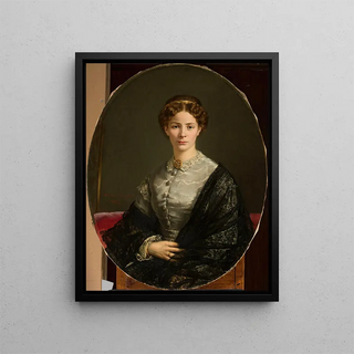Portrait of a lady with a lace scarf - Adalbert Begas — framed artwork on a wall