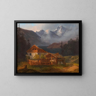 a Peasant Farmhouse by a Mountain Lake - Adalbert Stifter — framed artwork on a wall