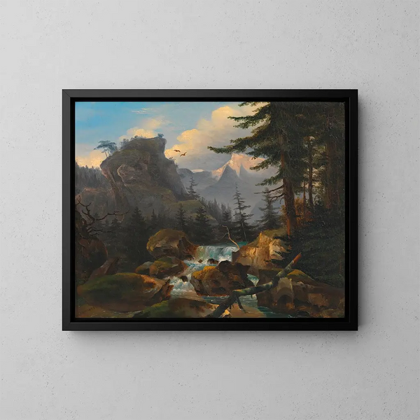Waterfall in the high mountains - Adalbert Stifter — framed artwork on a wall