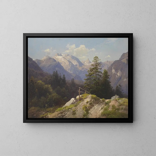 Mountain motif painting - Adalbert Waagen — framed artwork on a wall