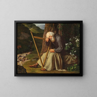 A Sleeping Harpist - Adam August Müller — framed artwork on a wall