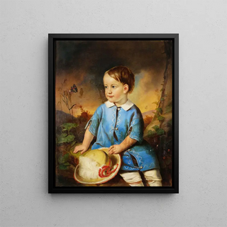 Portrait of a Boy with a Hat - Adam Brenner — framed artwork on a wall