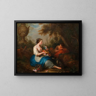 Erotic scene in the garden - Adam Johann Braun — framed artwork on a wall