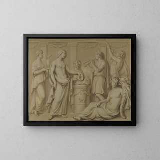 Ceremonial scene with Abundance and the Pan flutist - Adam Partnership — framed artwork on a wall