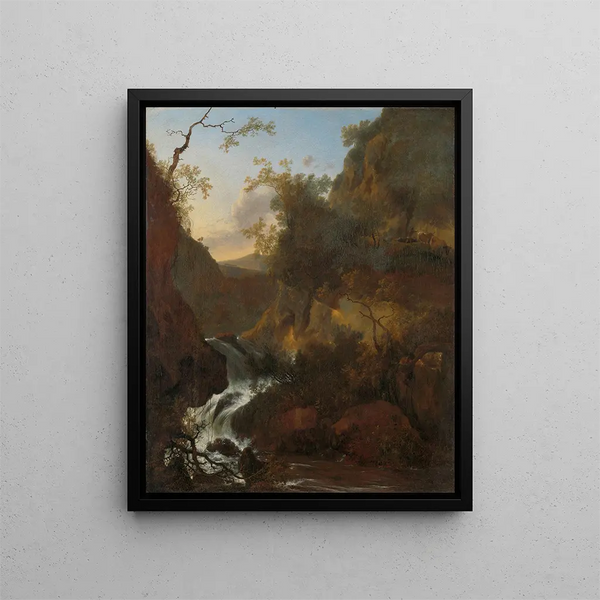 A waterfall - Adam Pynacker — framed artwork on a wall