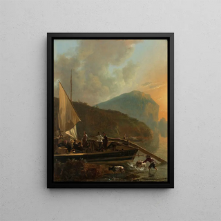 Italian River Landscape Painting - Adam Pynacker — framed artwork on a wall